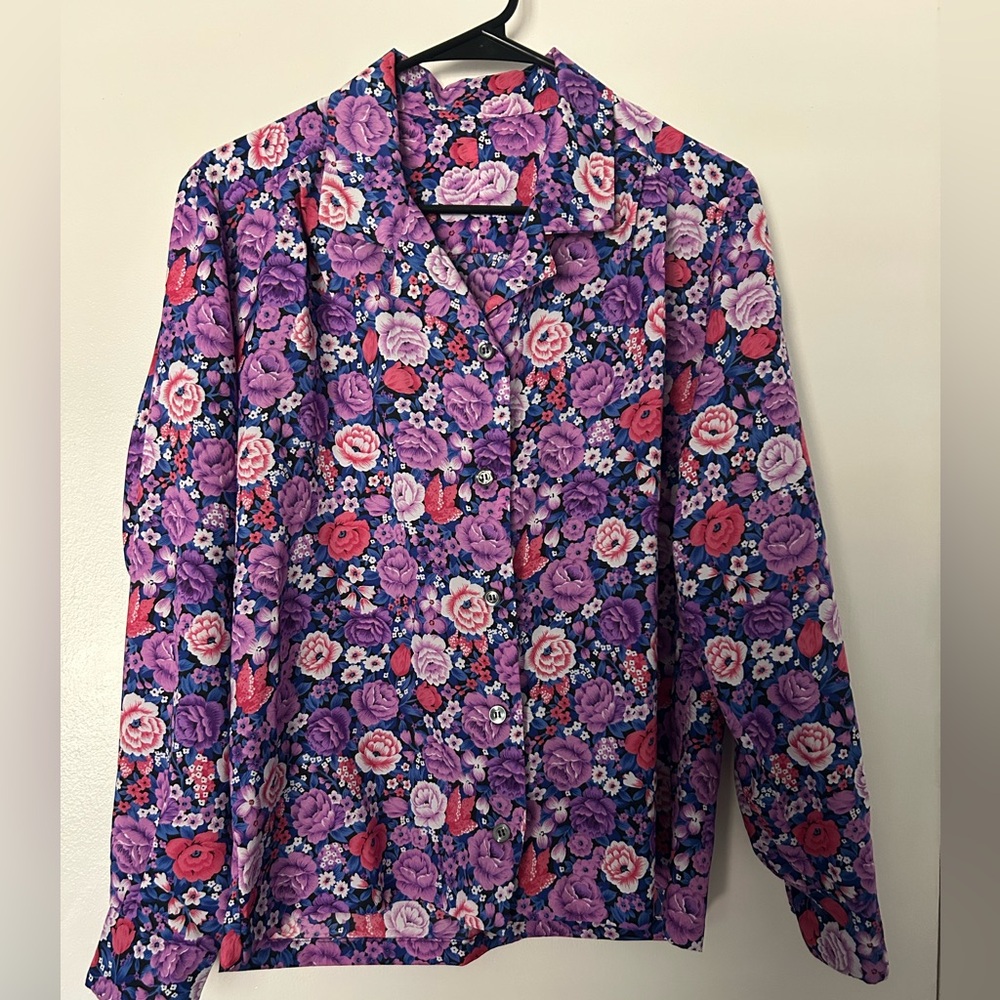 Floral Button Down Shirt - Purple and Pink